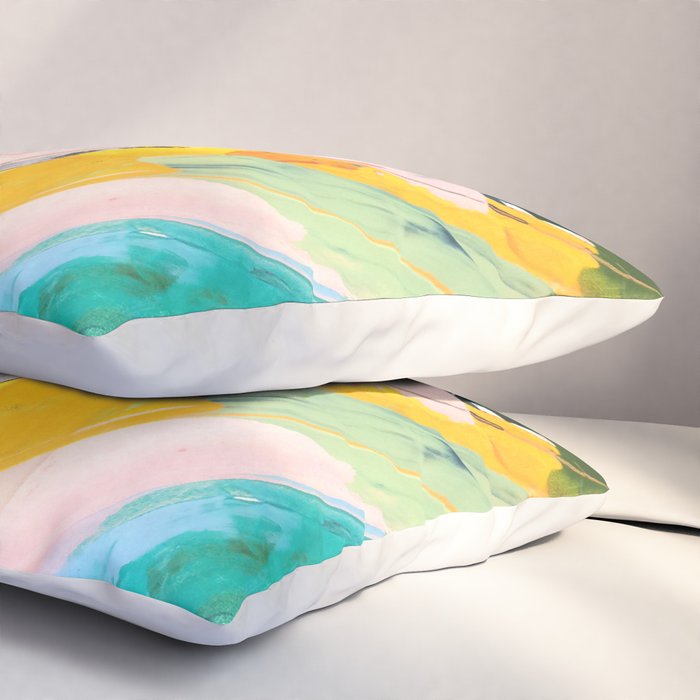 Livin' Easy - a bright abstract piece in blues, greens, yellow and red Pillow Sham Gallery Image 3