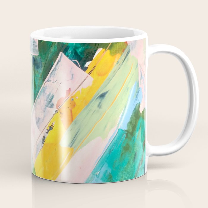 Livin' Easy - a bright abstract piece in blues, greens, yellow and red Coffee Mug Gallery Image 1