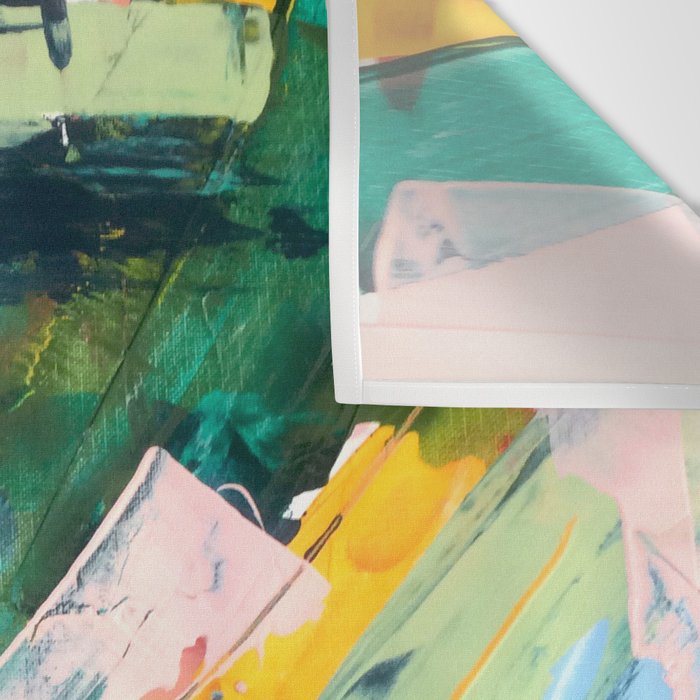 Livin' Easy - a bright abstract piece in blues, greens, yellow and red Wall Tapestry Gallery Image 3