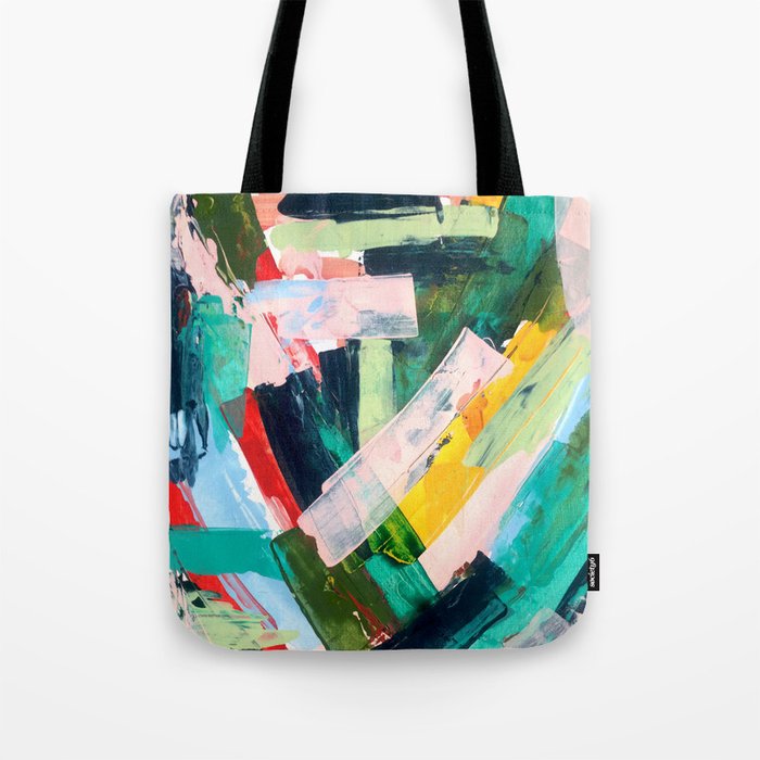 Livin' Easy - a bright abstract piece in blues, greens, yellow and red Tote Bag Gallery Image 1