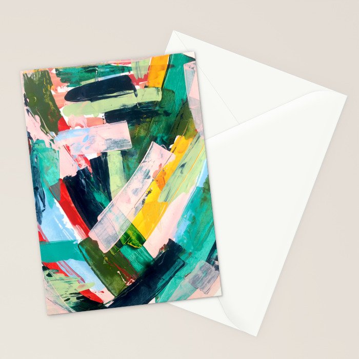 Livin' Easy - a bright abstract piece in blues, greens, yellow and red Stationery Card Gallery Image 2