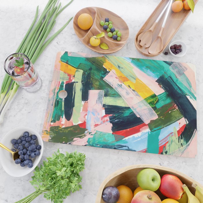 Livin' Easy - a bright abstract piece in blues, greens, yellow and red Cutting Board Gallery Image 2