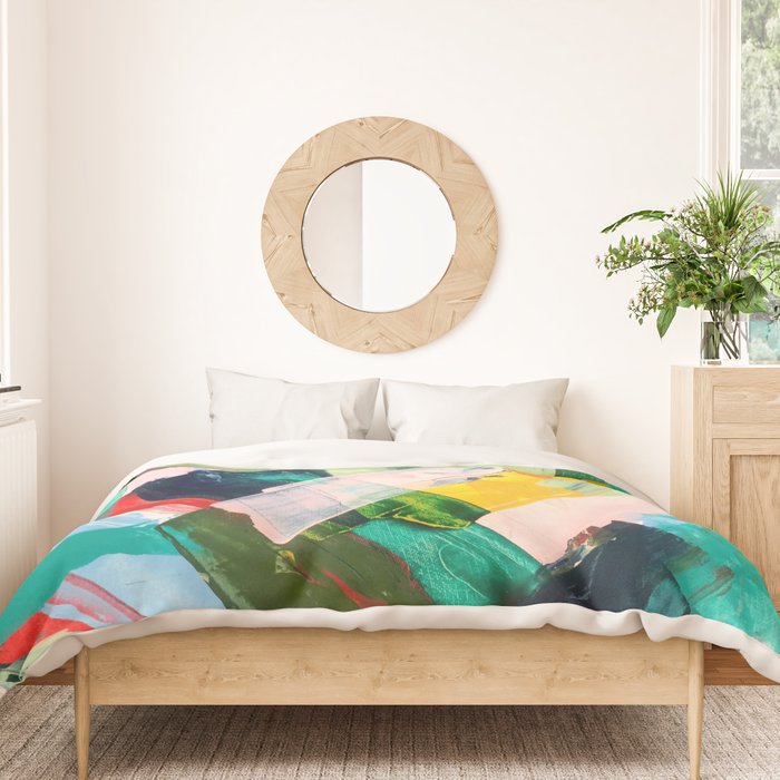Livin' Easy - a bright abstract piece in blues, greens, yellow and red Duvet Cover Gallery Image 3