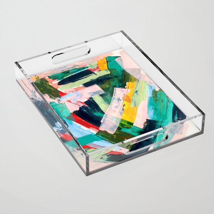 Livin' Easy - a bright abstract piece in blues, greens, yellow and red Acrylic Tray Gallery Image 1