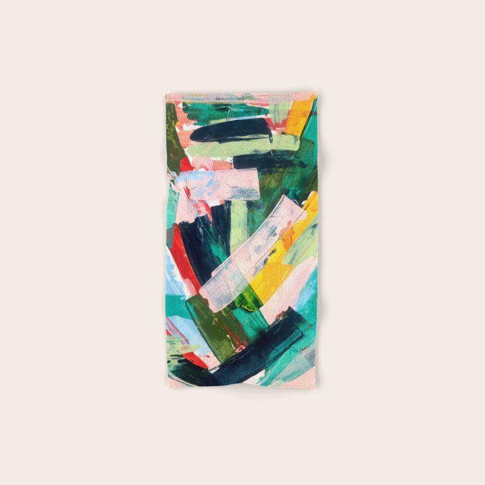 Livin' Easy - a bright abstract piece in blues, greens, yellow and red Bath Towel Gallery Image 1