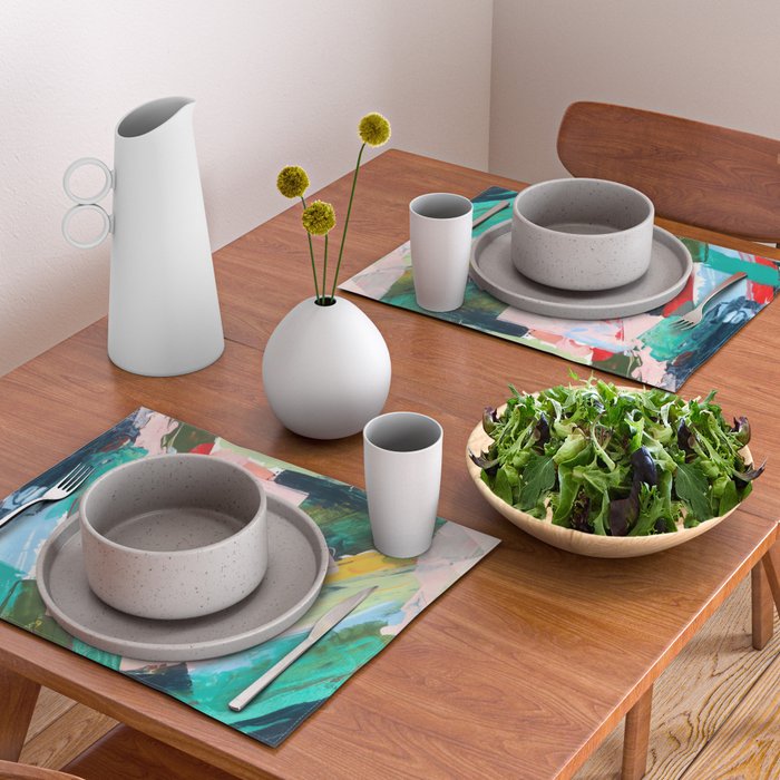 Livin' Easy - a bright abstract piece in blues, greens, yellow and red Placemat Gallery Image 2