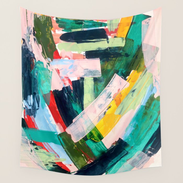 Livin' Easy - a bright abstract piece in blues, greens, yellow and red Wall Tapestry Gallery Image 1