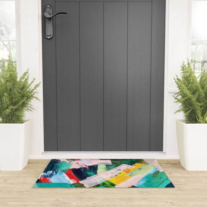 Livin' Easy - a bright abstract piece in blues, greens, yellow and red Welcome Mat Gallery Image 3