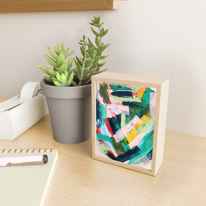 Livin' Easy - a bright abstract piece in blues, greens, yellow and red Mini Art Print Gallery Image 2