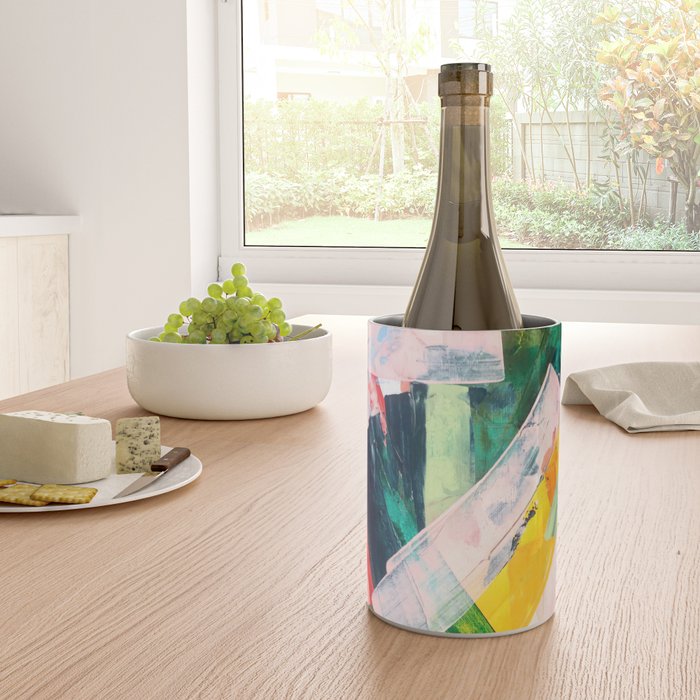 Livin' Easy - a bright abstract piece in blues, greens, yellow and red Wine Chiller Gallery Image 4