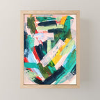 Livin' Easy - a bright abstract piece in blues, greens, yellow and red Mini Art Print Gallery Image 1