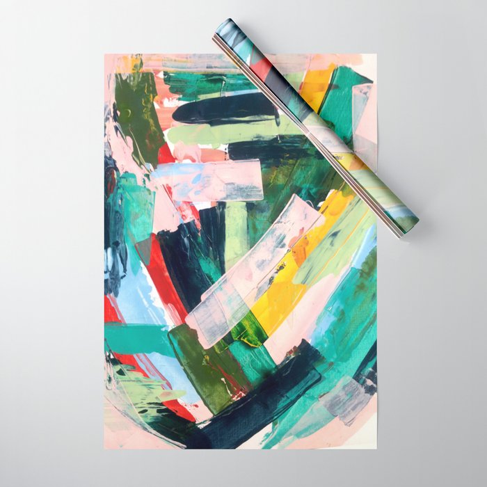 Livin' Easy - a bright abstract piece in blues, greens, yellow and red Wrapping Paper Gallery Image 1