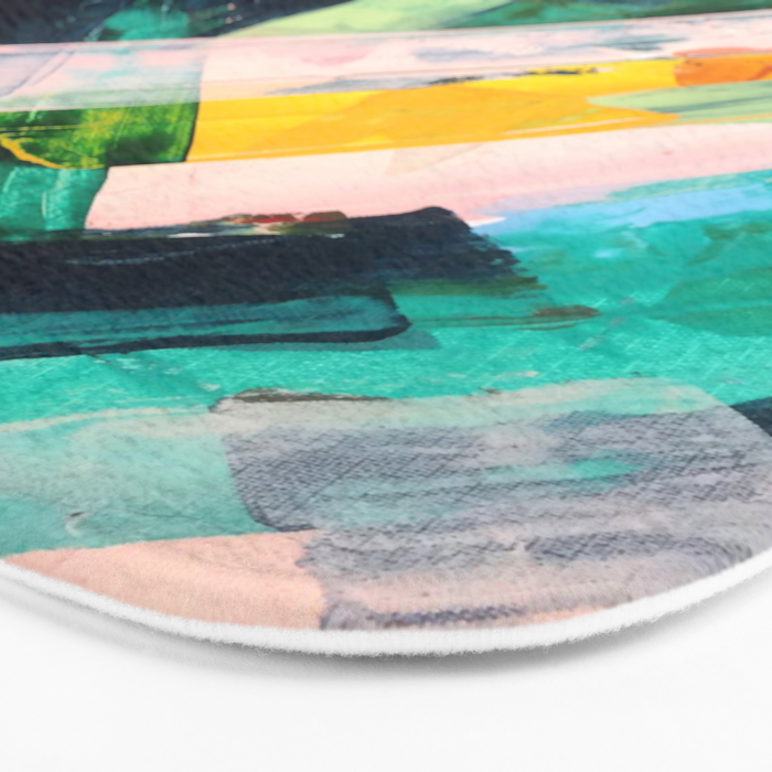 Livin' Easy - a bright abstract piece in blues, greens, yellow and red Bath Mat Gallery Image 3