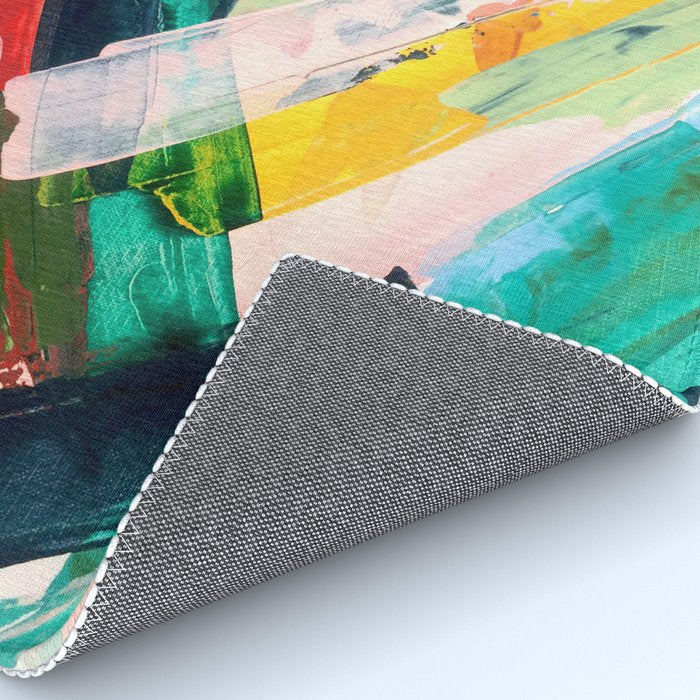 Livin' Easy - a bright abstract piece in blues, greens, yellow and red Rug Gallery Image 4