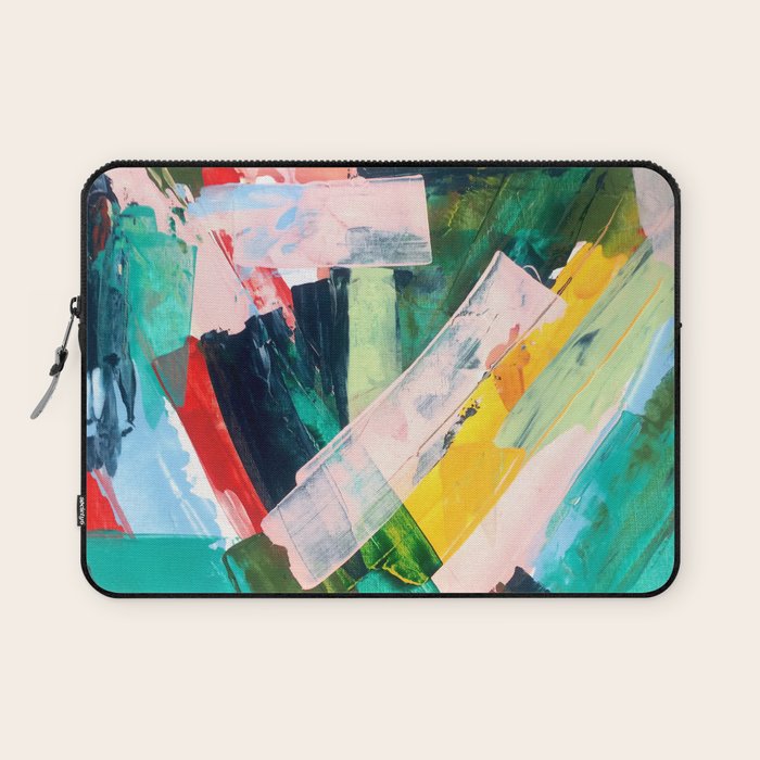Livin' Easy - a bright abstract piece in blues, greens, yellow and red Laptop Sleeve Gallery Image 1