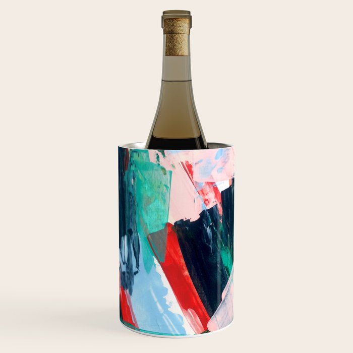 Livin' Easy - a bright abstract piece in blues, greens, yellow and red Wine Chiller Gallery Image 2