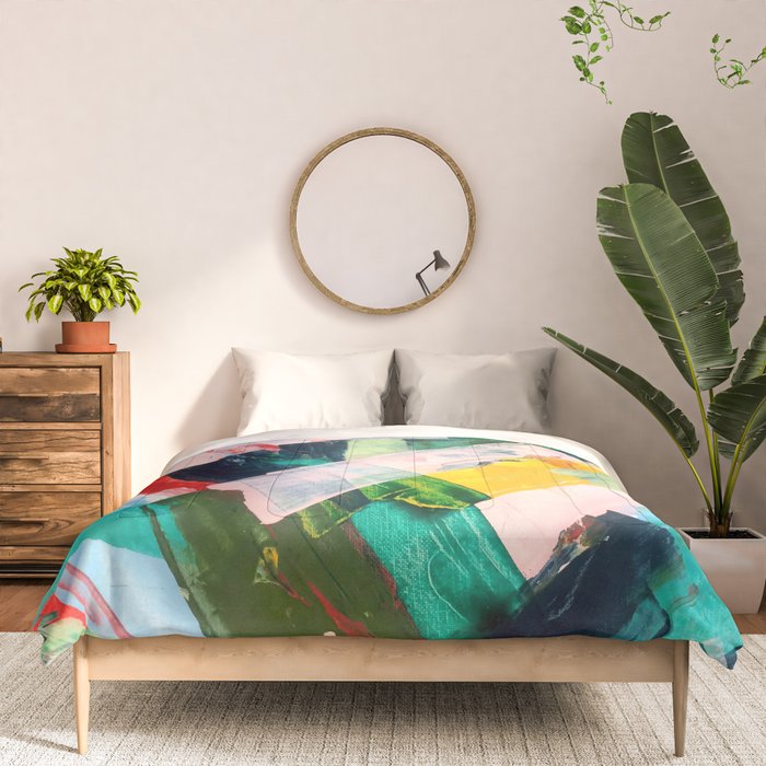 Livin' Easy - a bright abstract piece in blues, greens, yellow and red Comforter Gallery Image 3