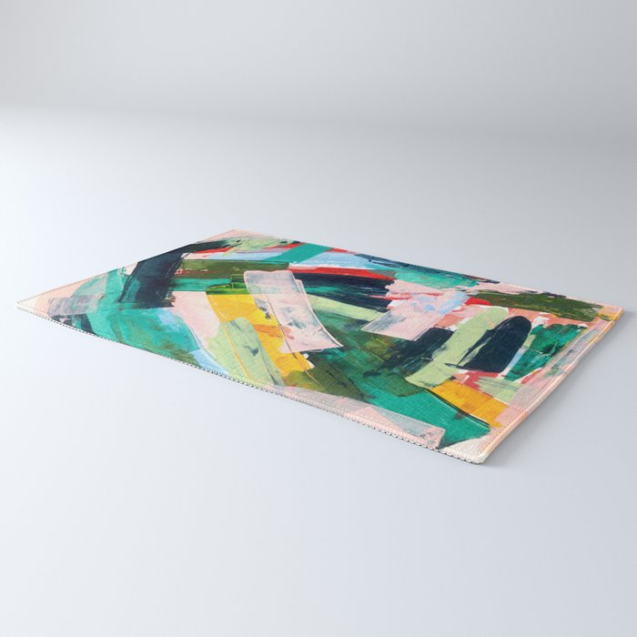 Livin' Easy - a bright abstract piece in blues, greens, yellow and red Rug Gallery Image 3