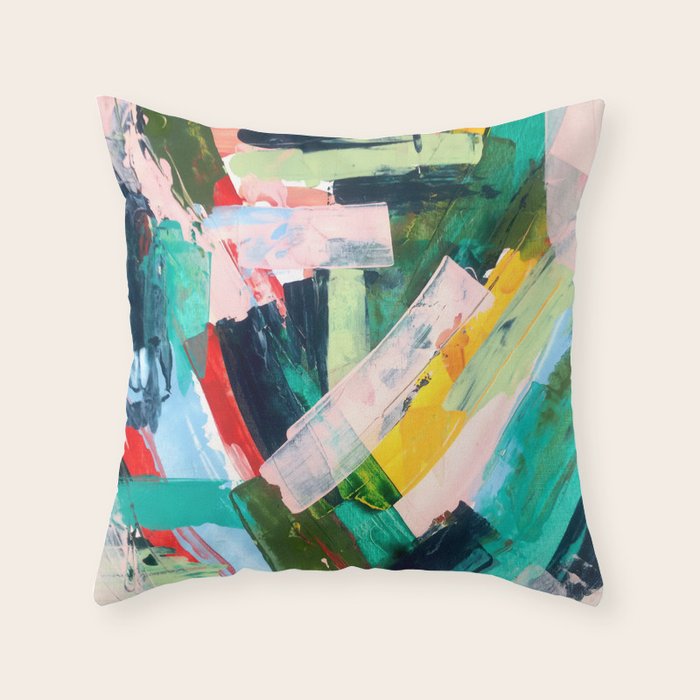 Livin' Easy - a bright abstract piece in blues, greens, yellow and red Throw Pillow Gallery Image 1