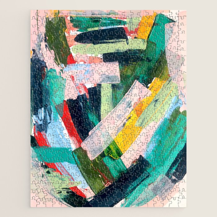 Livin' Easy - a bright abstract piece in blues, greens, yellow and red Jigsaw Puzzle Gallery Image 1
