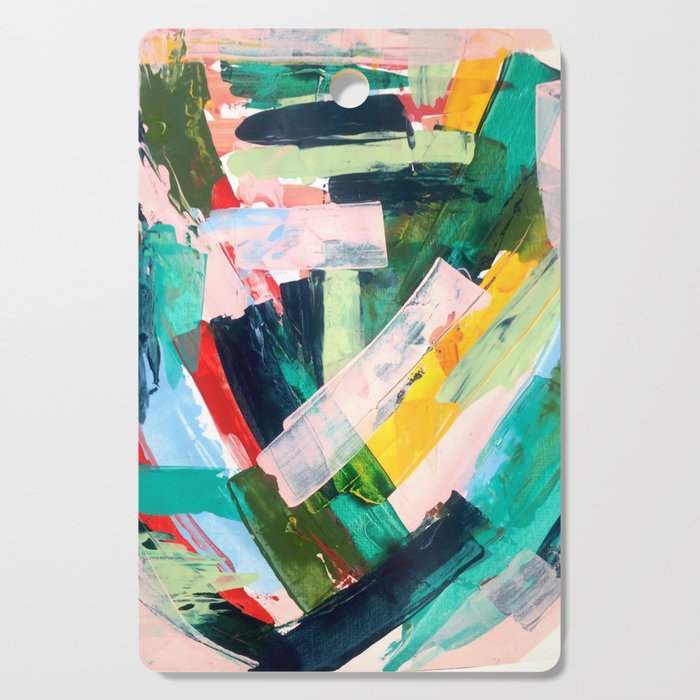 Livin' Easy - a bright abstract piece in blues, greens, yellow and red Cutting Board Gallery Image 1