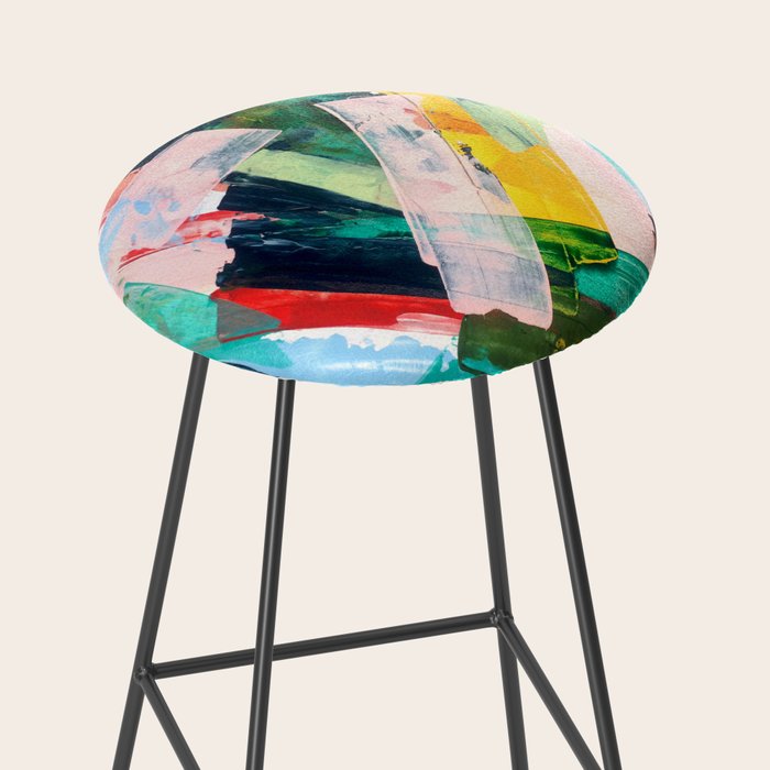 Livin' Easy - a bright abstract piece in blues, greens, yellow and red Stool Gallery Image 2