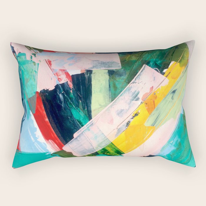 Livin' Easy - a bright abstract piece in blues, greens, yellow and red Rectangular Pillow Gallery Image 2