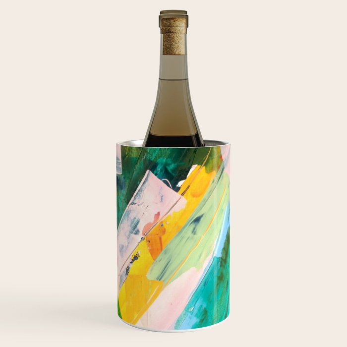 Livin' Easy - a bright abstract piece in blues, greens, yellow and red Wine Chiller Gallery Image 3