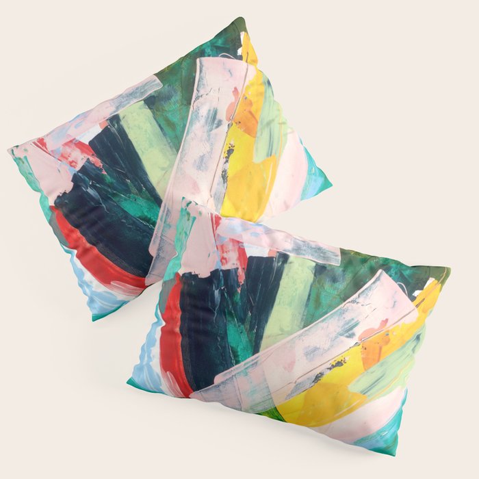 Livin' Easy - a bright abstract piece in blues, greens, yellow and red Pillow Sham Gallery Image 1