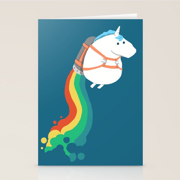 Fat Unicorn on Rainbow Jetpack Stationery Card Gallery Image 2