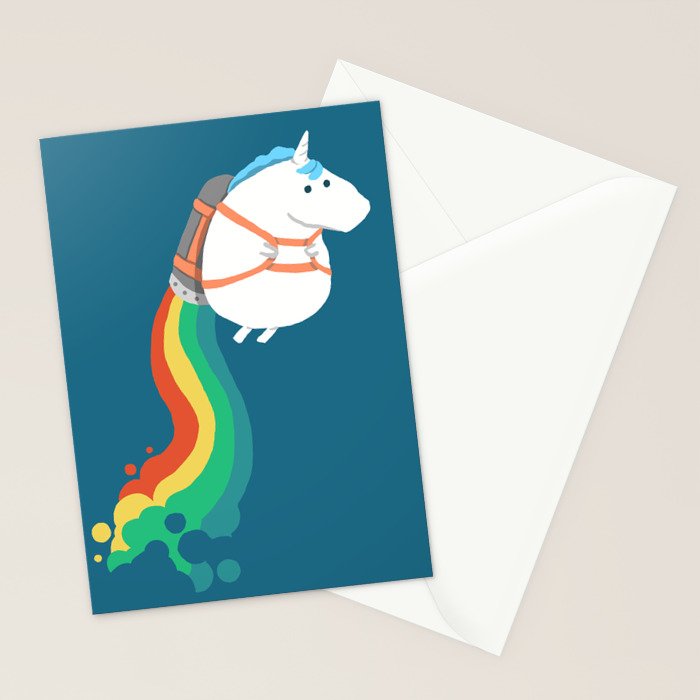 Fat Unicorn on Rainbow Jetpack Stationery Card Gallery Image 2