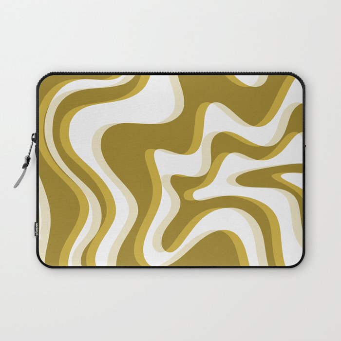 Trippy Glitch Retro Liquid Swirl Psychedelic Dark Mustard Abstract Pattern  Laptop Sleeve Gallery Image 1