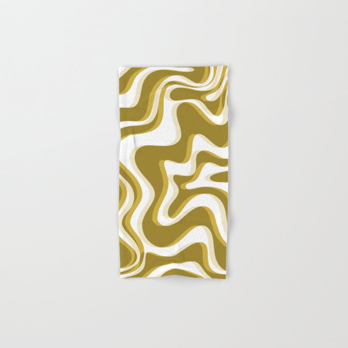 Trippy Glitch Retro Liquid Swirl Psychedelic Dark Mustard Abstract Pattern  Bath Towel Gallery Image 1
