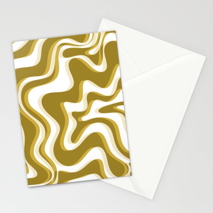 Trippy Glitch Retro Liquid Swirl Psychedelic Dark Mustard Abstract Pattern  Stationery Card Gallery Image 2