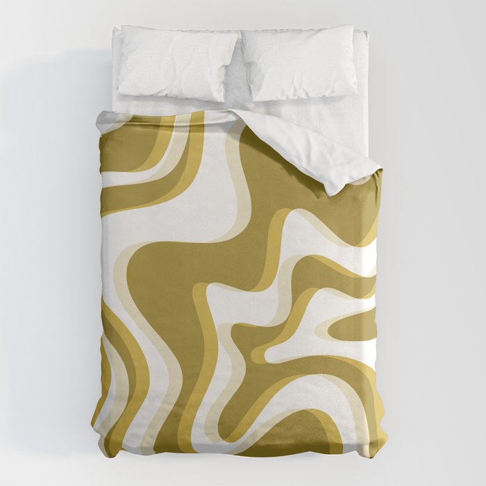 Trippy Glitch Retro Liquid Swirl Psychedelic Dark Mustard Abstract Pattern  Duvet Cover Gallery Image 1