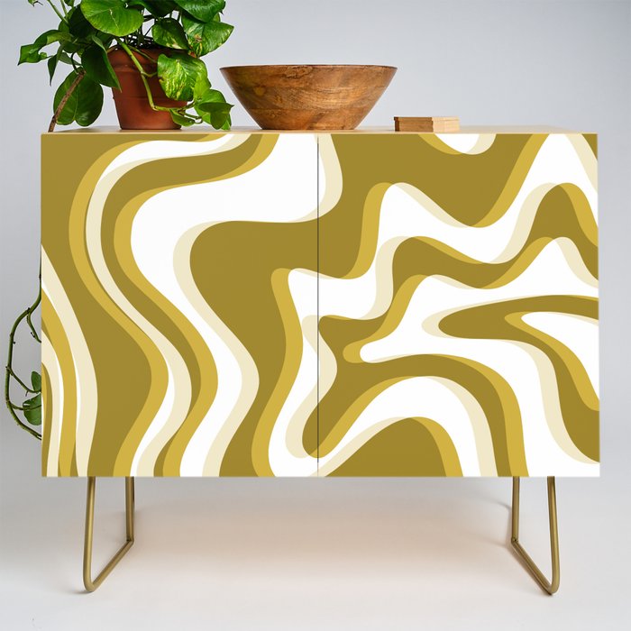 Trippy Glitch Retro Liquid Swirl Psychedelic Dark Mustard Abstract Pattern  Credenza Gallery Image 1