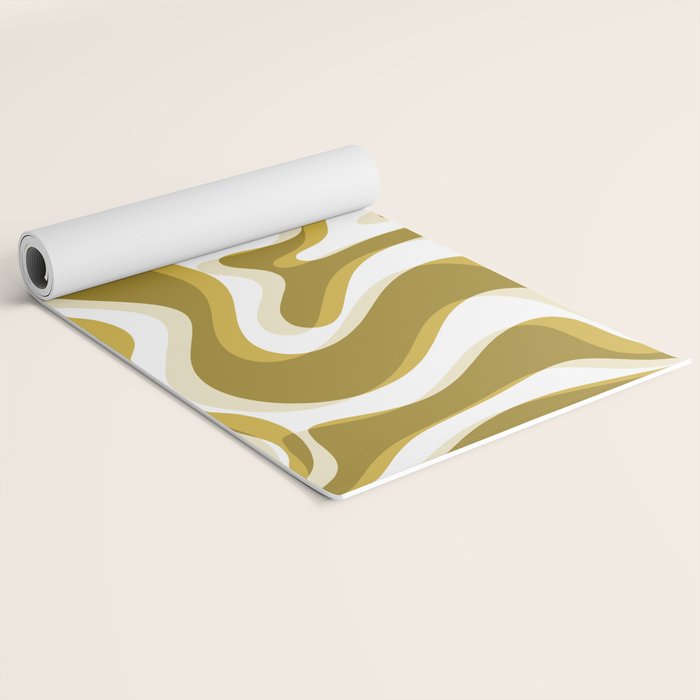 Trippy Glitch Retro Liquid Swirl Psychedelic Dark Mustard Abstract Pattern  Yoga Mat Gallery Image 2