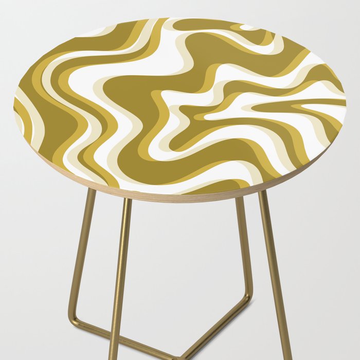 Trippy Glitch Retro Liquid Swirl Psychedelic Dark Mustard Abstract Pattern  Side Table Gallery Image 2