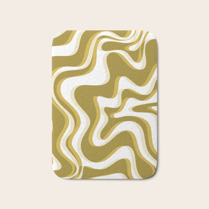 Trippy Glitch Retro Liquid Swirl Psychedelic Dark Mustard Abstract Pattern  Bath Mat Gallery Image 1