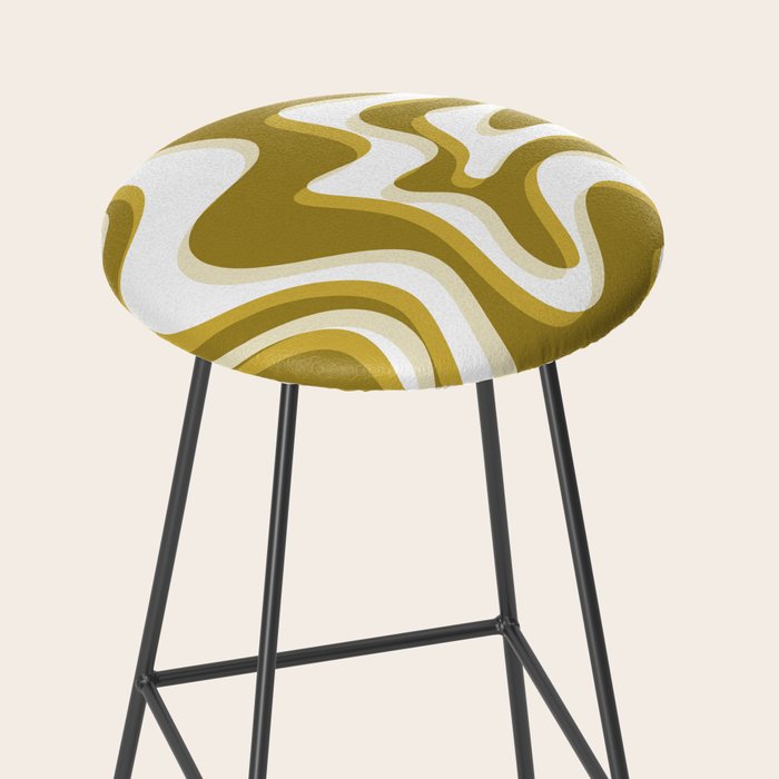 Trippy Glitch Retro Liquid Swirl Psychedelic Dark Mustard Abstract Pattern  Stool Gallery Image 2