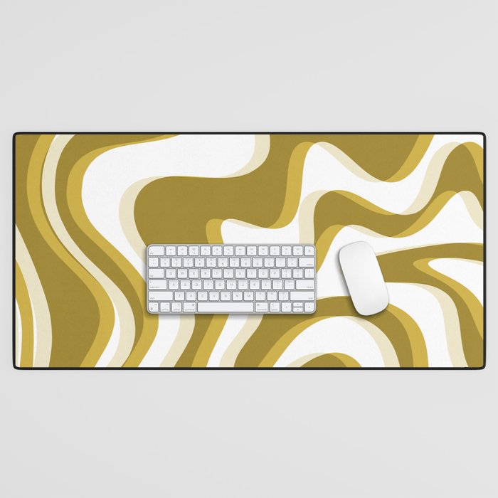 Trippy Glitch Retro Liquid Swirl Psychedelic Dark Mustard Abstract Pattern  Desk Mat Gallery Image 1