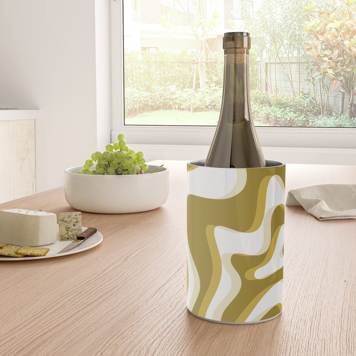 Trippy Glitch Retro Liquid Swirl Psychedelic Dark Mustard Abstract Pattern  Wine Chiller Gallery Image 4