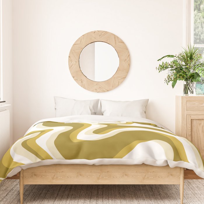 Trippy Glitch Retro Liquid Swirl Psychedelic Dark Mustard Abstract Pattern  Duvet Cover Gallery Image 3