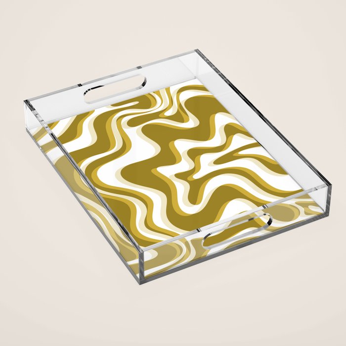 Trippy Glitch Retro Liquid Swirl Psychedelic Dark Mustard Abstract Pattern  Acrylic Tray Gallery Image 1