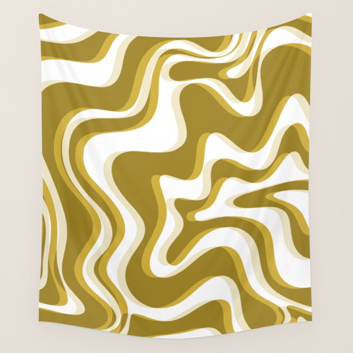 Trippy Glitch Retro Liquid Swirl Psychedelic Dark Mustard Abstract Pattern  Wall Tapestry Gallery Image 4