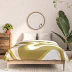 Trippy Glitch Retro Liquid Swirl Psychedelic Dark Mustard Abstract Pattern  Comforter Gallery Image 3