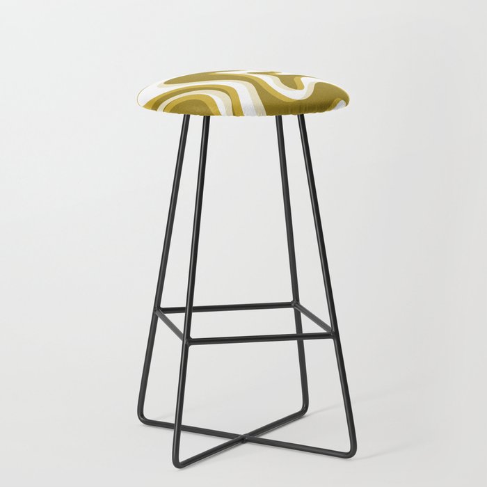 Trippy Glitch Retro Liquid Swirl Psychedelic Dark Mustard Abstract Pattern  Stool Gallery Image 1
