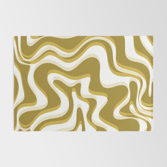 Trippy Glitch Retro Liquid Swirl Psychedelic Dark Mustard Abstract Pattern  Rug Gallery Image 2