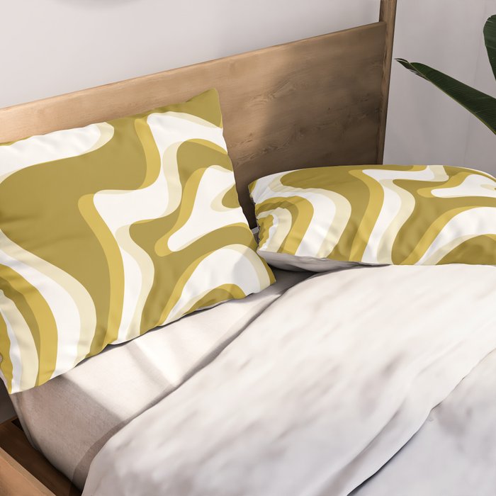 Trippy Glitch Retro Liquid Swirl Psychedelic Dark Mustard Abstract Pattern  Pillow Sham Gallery Image 2