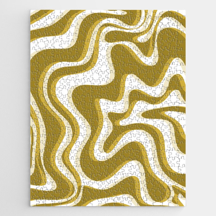 Trippy Glitch Retro Liquid Swirl Psychedelic Dark Mustard Abstract Pattern  Jigsaw Puzzle Gallery Image 1